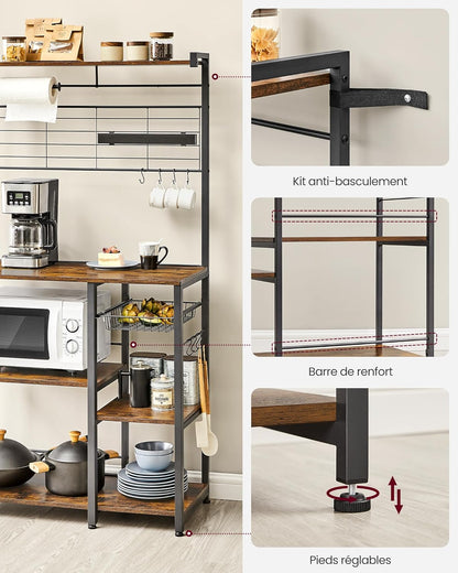 VASAGLE Bakers Rack with Magnetic Knife Holder KKS026B01