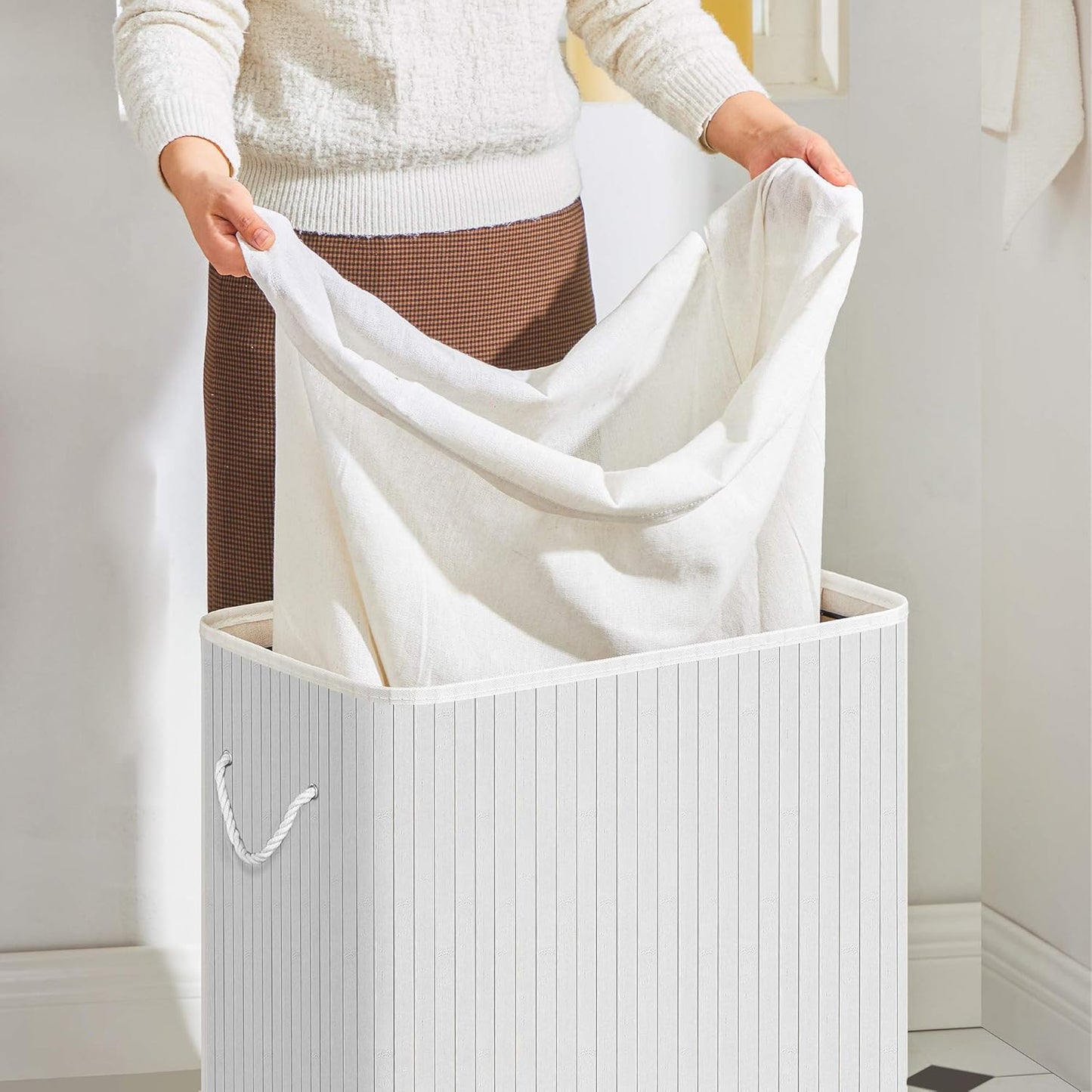 SONGMICS Laundry Basket with Lid LCB64WT