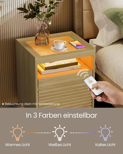 VASAGLE Bedside Table with LED