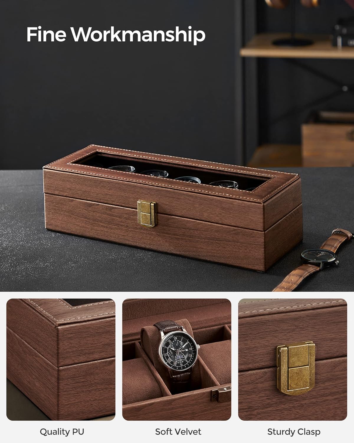 SONGMICS Watch Box with 6 Slots (JWB006K01)