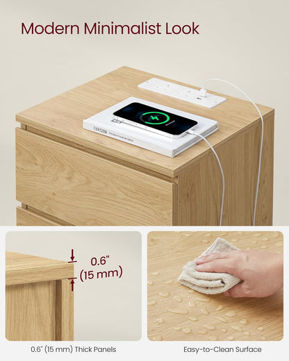 VASAGLE Bedside Table with Power Strip