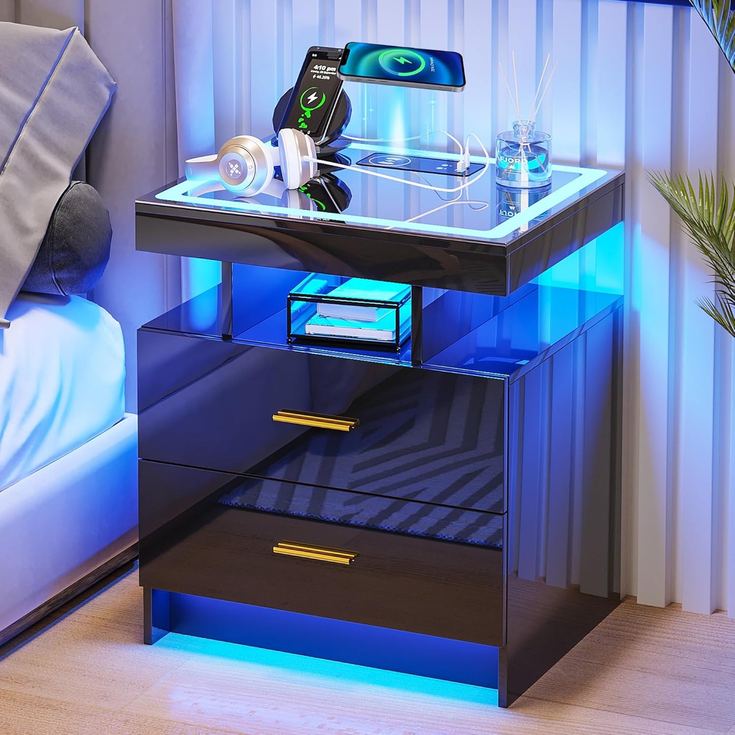 Bedside Table with Charging Station