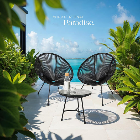 Set of 2 Outdoor Chairs & Glass Coffee Table