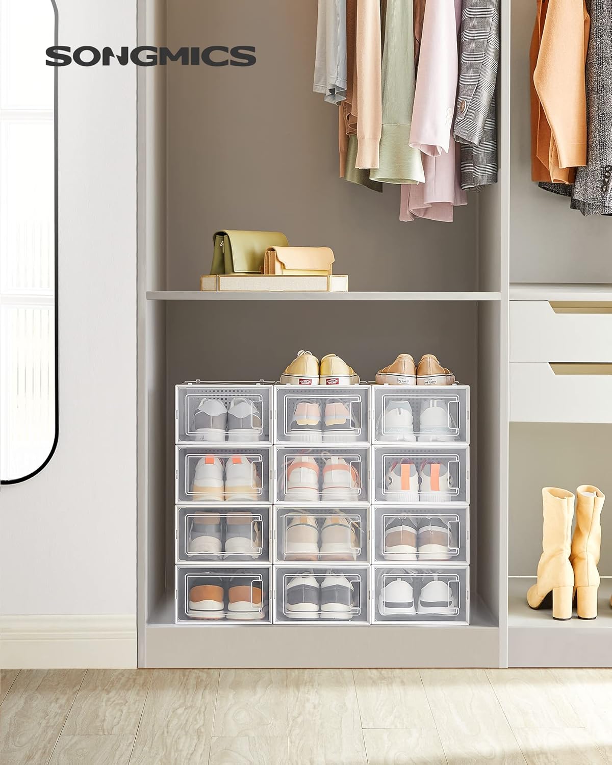 SONGMICS Set of 12 Stackable Shoe Boxes (LSP12SWTV2)