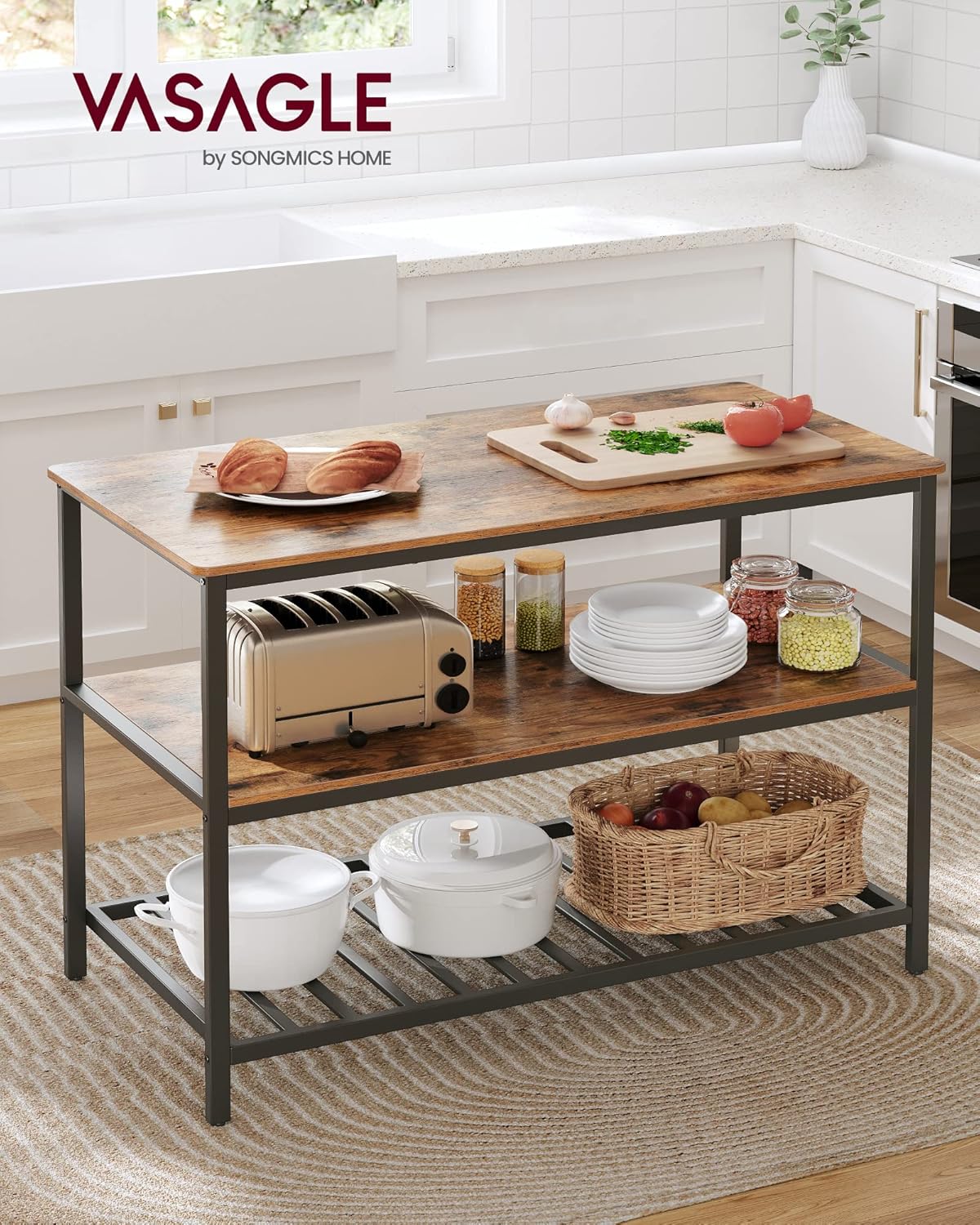 VASAGLE Kitchen Island with 3 Shelves KKI01BX