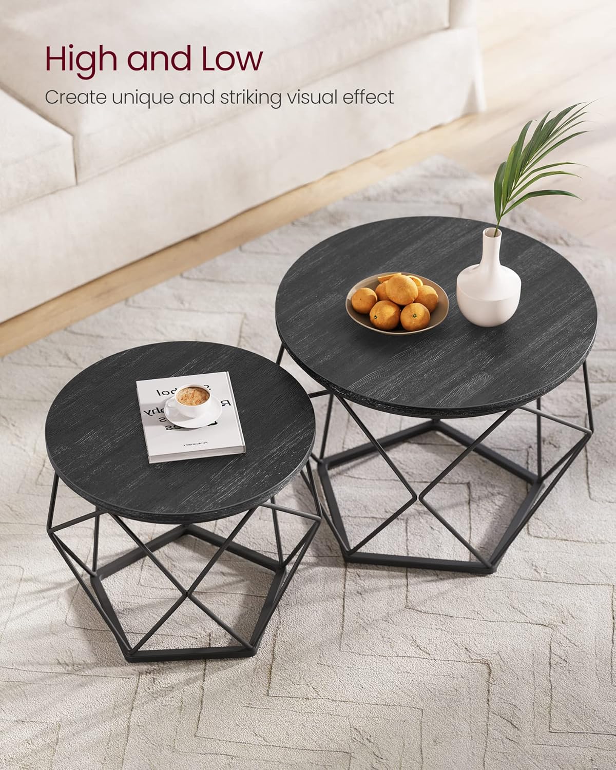 VASAGLE Round Coffee Table, Set of 2 (LET040BA01)