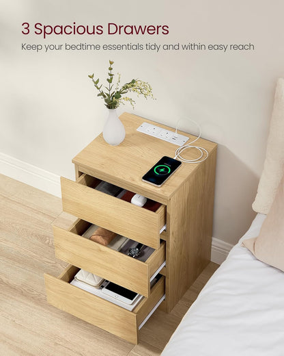 VASAGLE Bedside Table with Power Strip