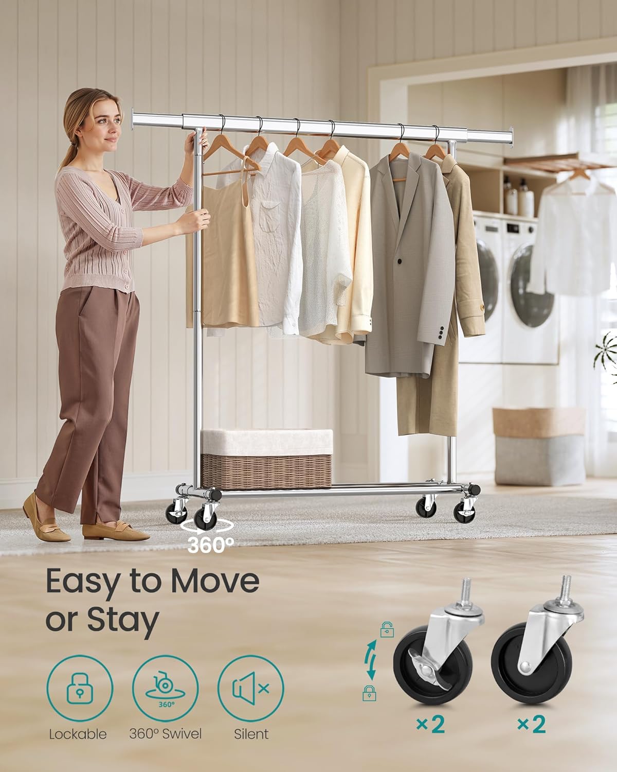 SONGMICS Clothes Rack on Wheels HSR13S