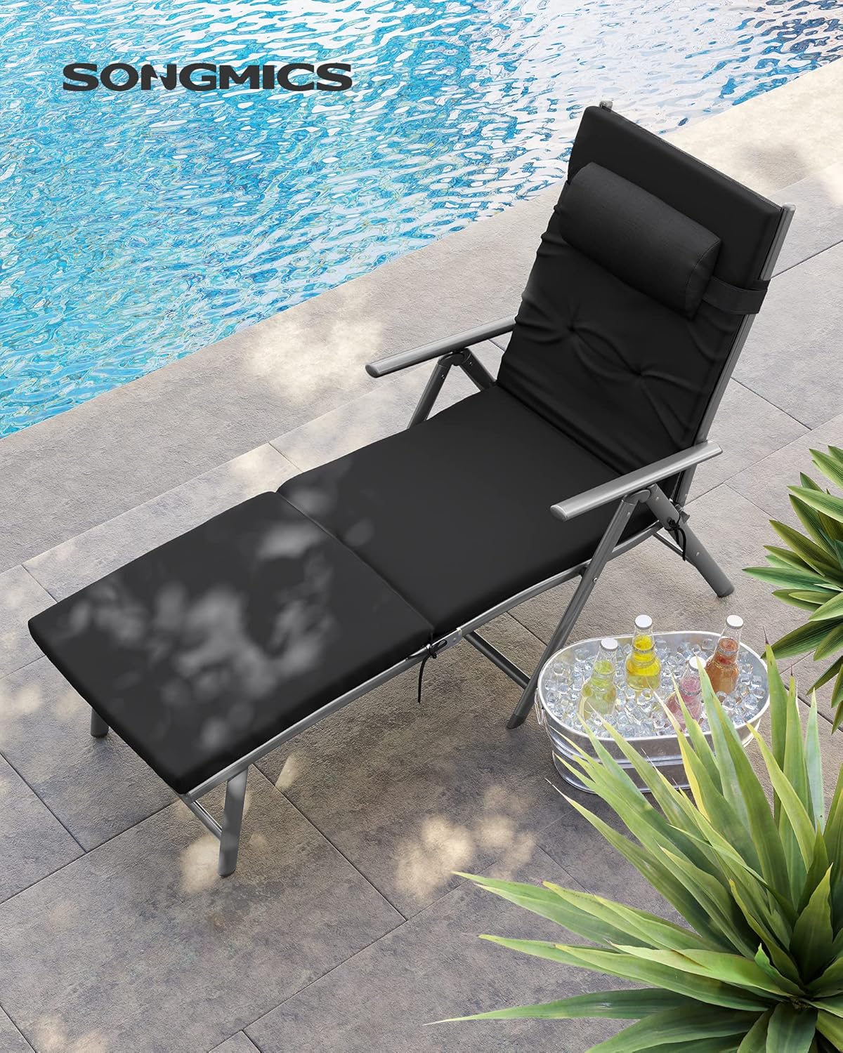 SONGMICS Sun Lounger, foldable, deck chair GCB24BK
