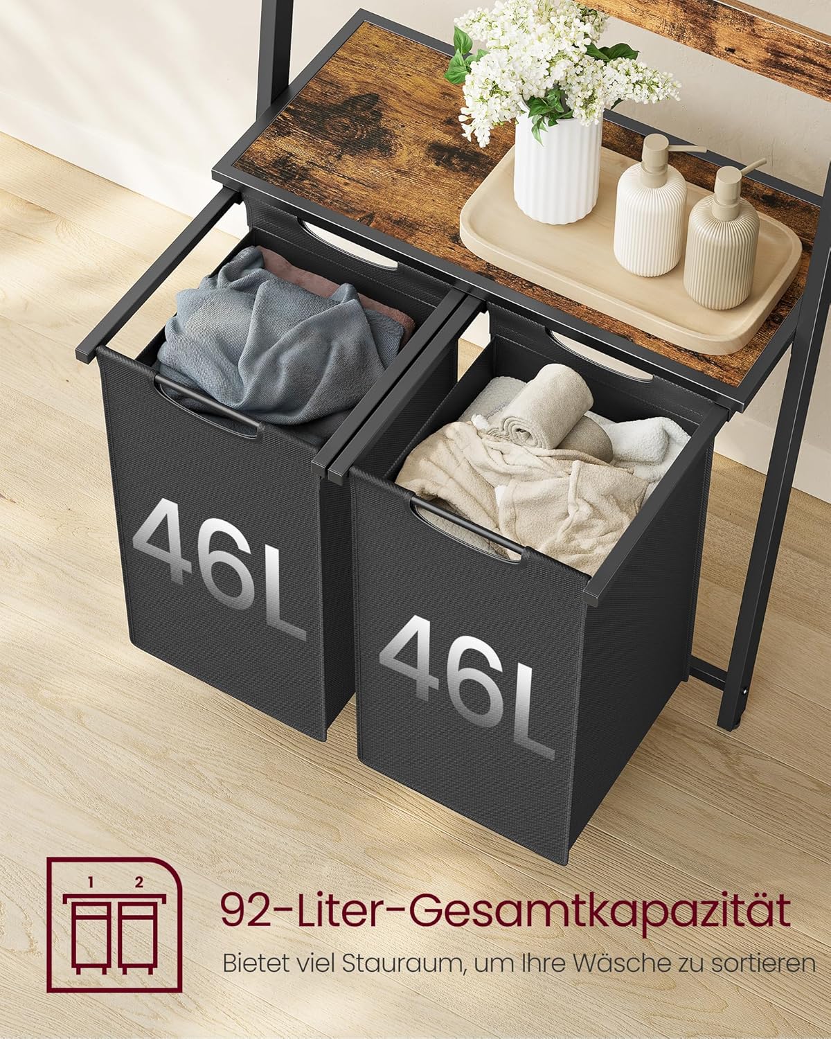 VASAGLE Laundry Basket with Towel Ladder BLH221B01