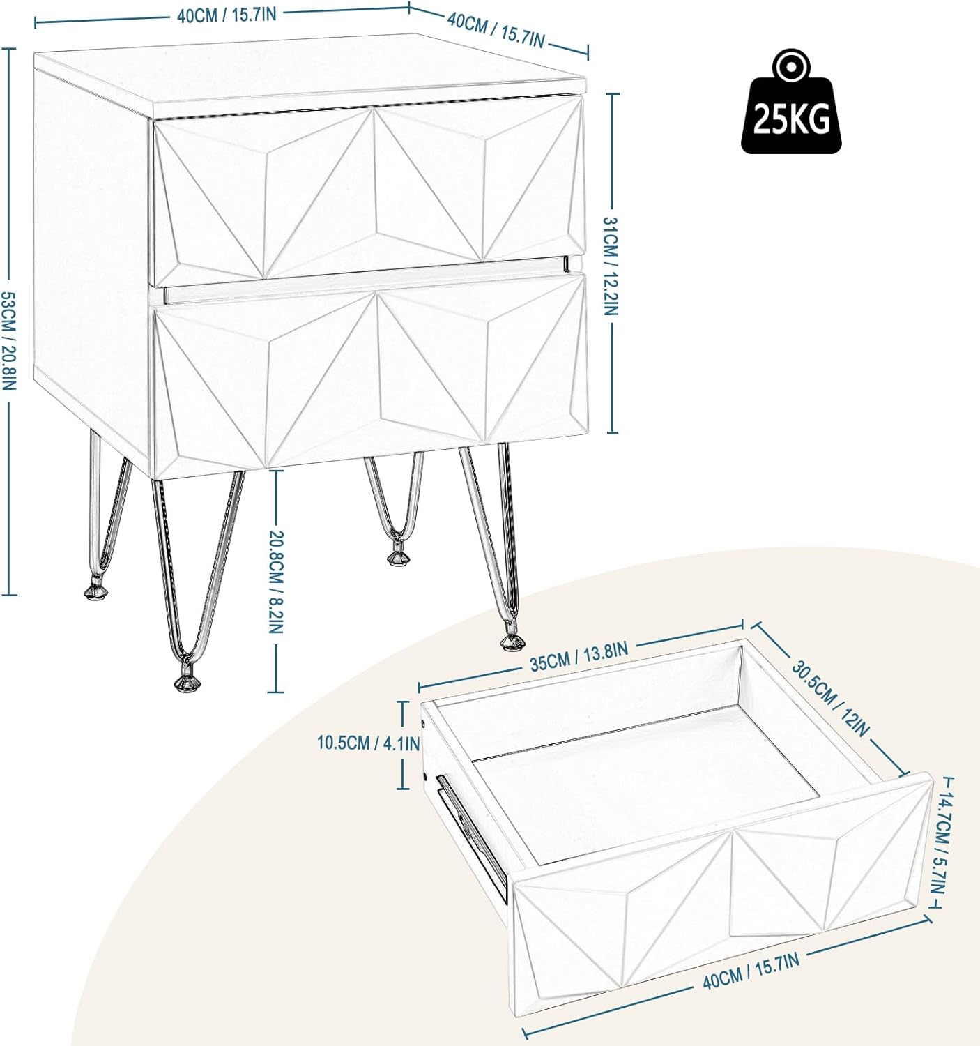 EUGAD Bedside Table with 2 Drawers