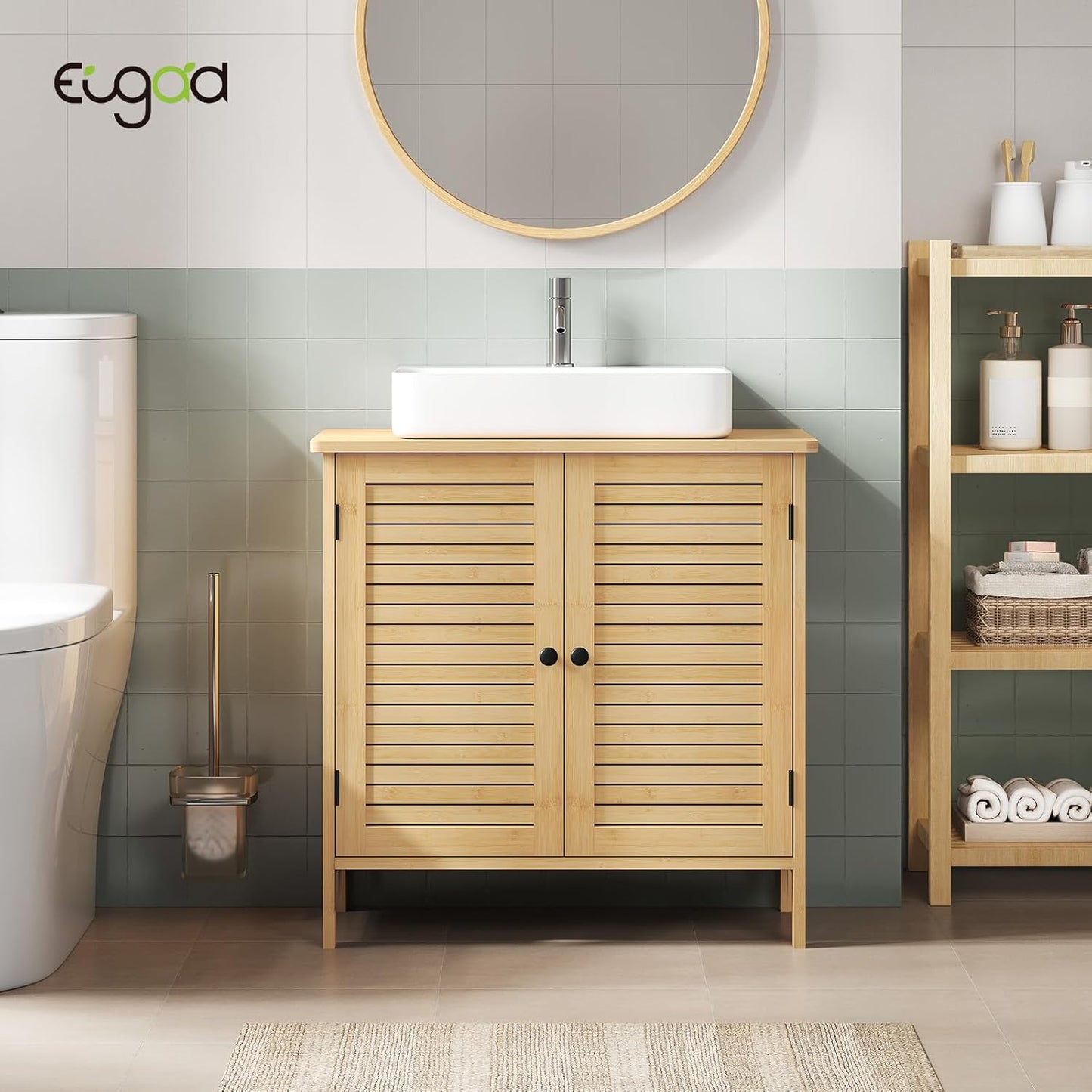 EUGAD Bamboo Bathroom Vanity Cabinet with 2 Doors