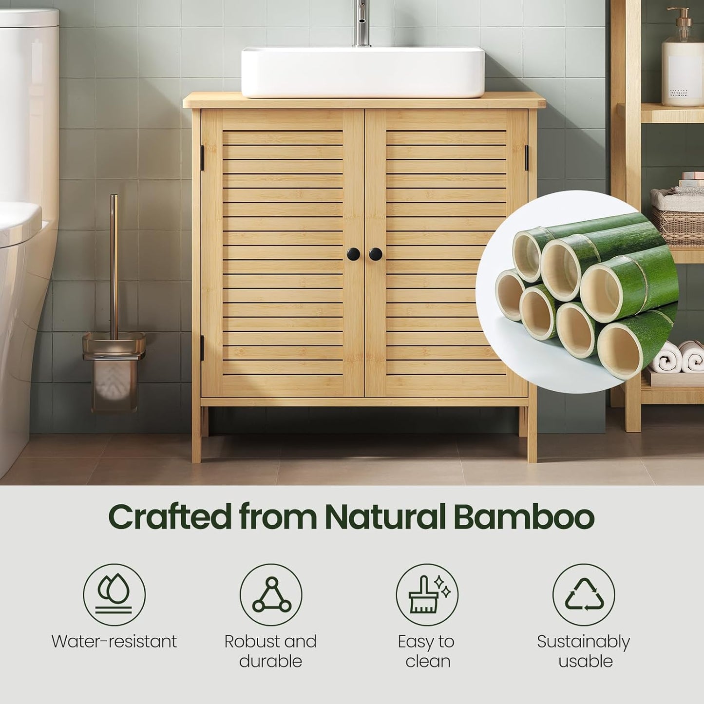 EUGAD Bamboo Bathroom Vanity Cabinet with 2 Doors