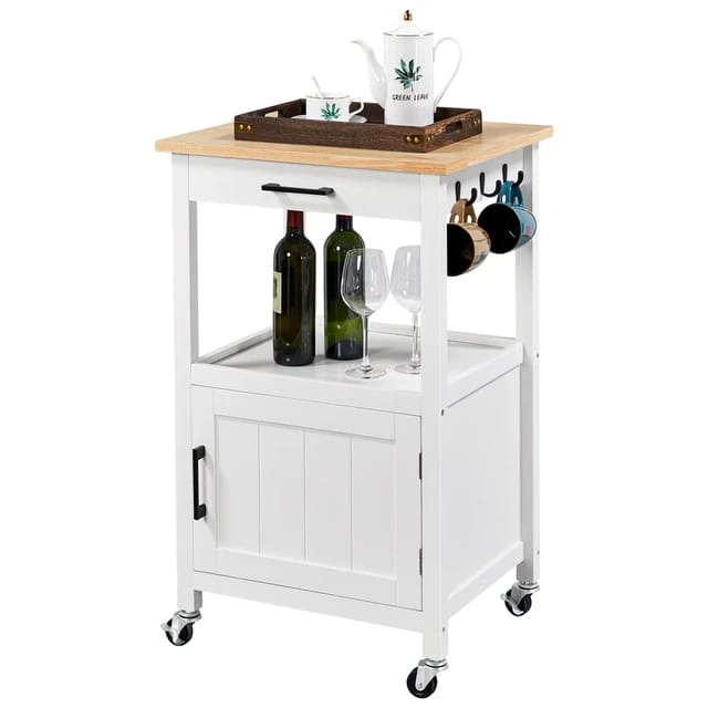 Yaheetech Kitchen Trolley on Wheels, Serving Trolley with Cabinet and Shelf,