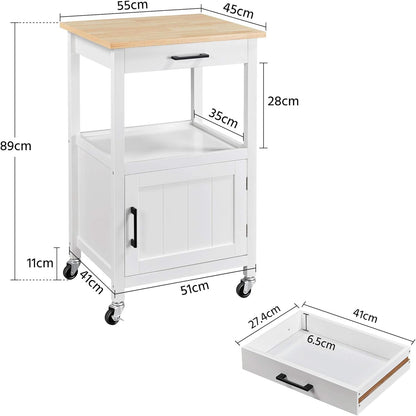 Yaheetech Kitchen Trolley on Wheels, Serving Trolley with Cabinet and Shelf,