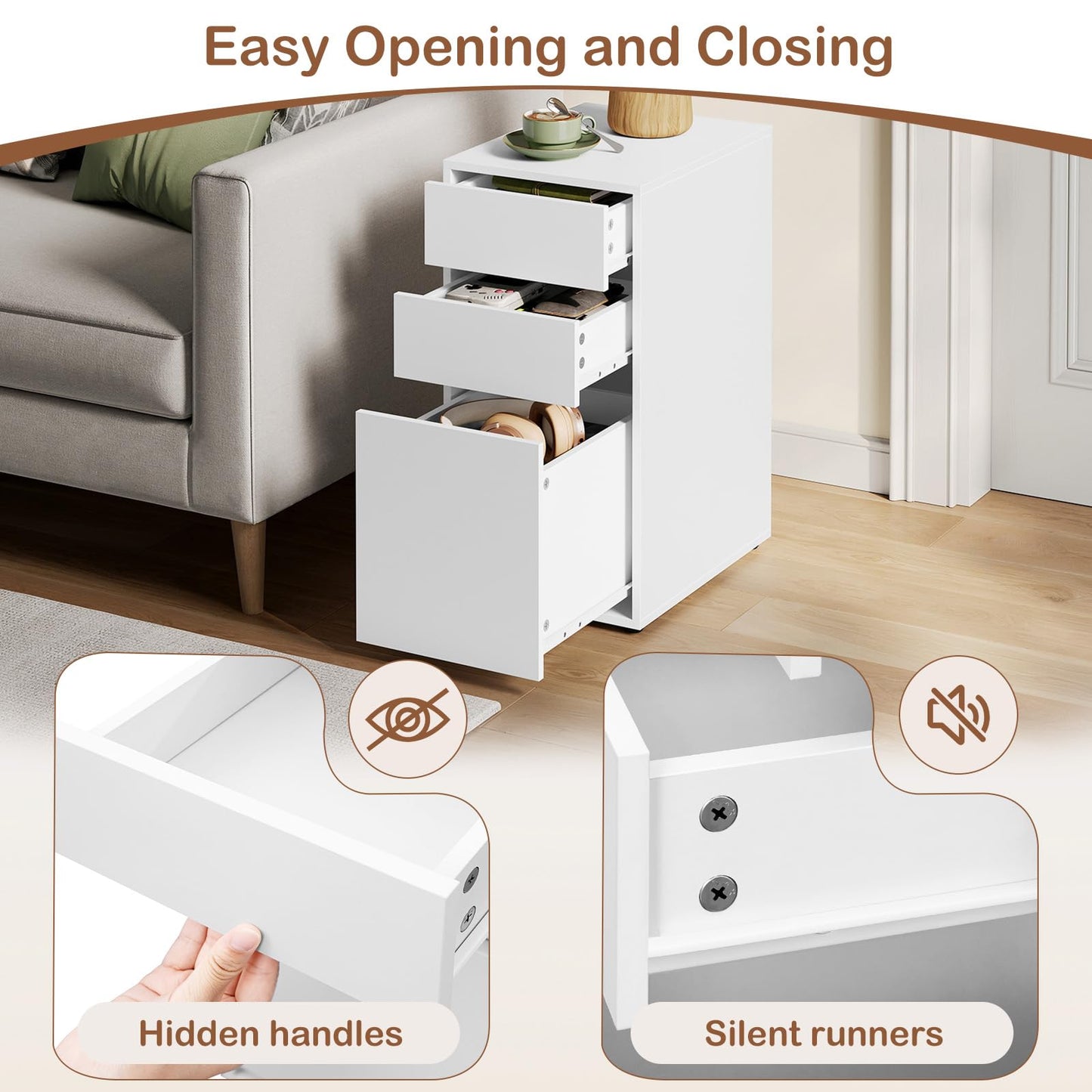 WOLTU Bedside Table, with 3 Drawers