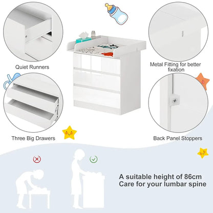 WOLTU Changing Table, Chest of 3 Drawers