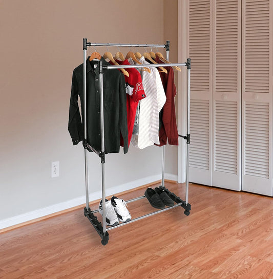 Double Pole Adjustable Clothes Rack
