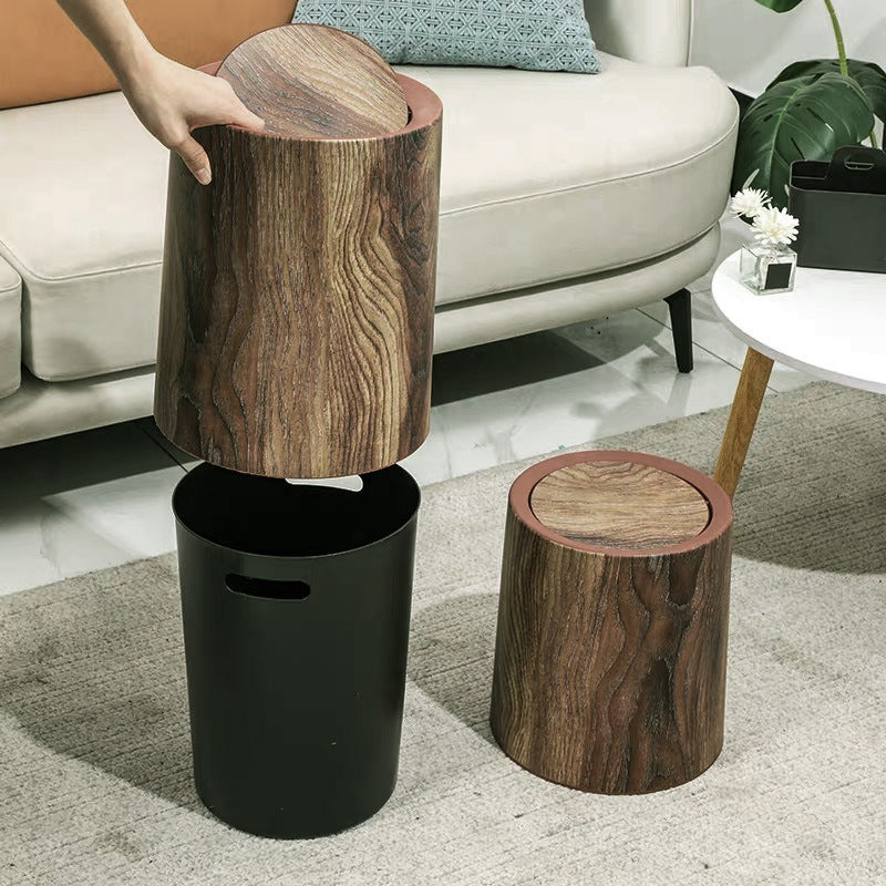 Plastic Wood Color Trash Can