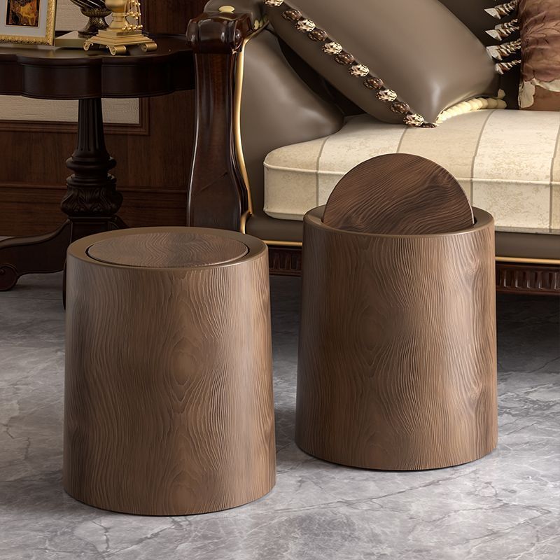Plastic Wood Color Trash Can