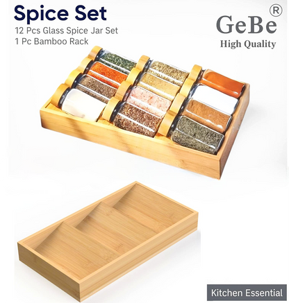 GeBe® 12-Piece Glass Spice Jar Set with 3-Tier Bamboo Rack