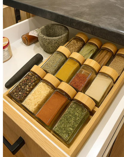 GeBe® 12-Piece Glass Spice Jar Set with 3-Tier Bamboo Rack