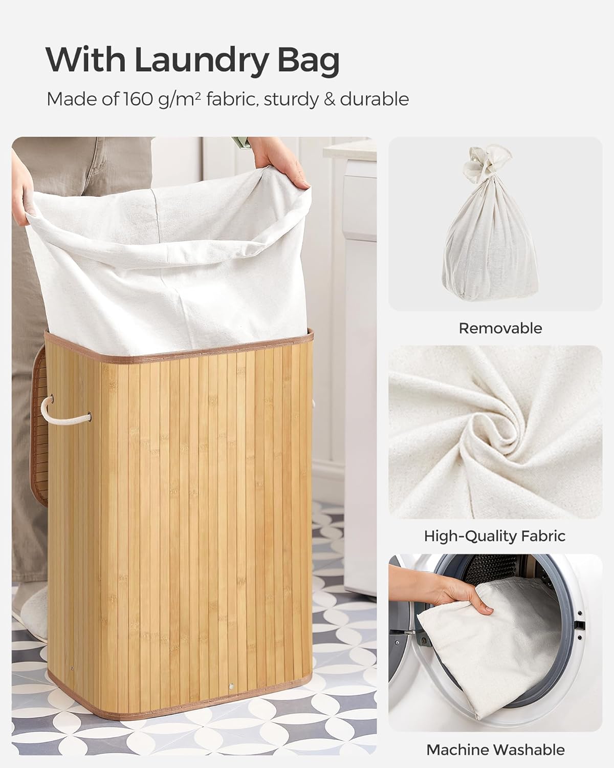 SONGMICS Bamboo Laundry Basket