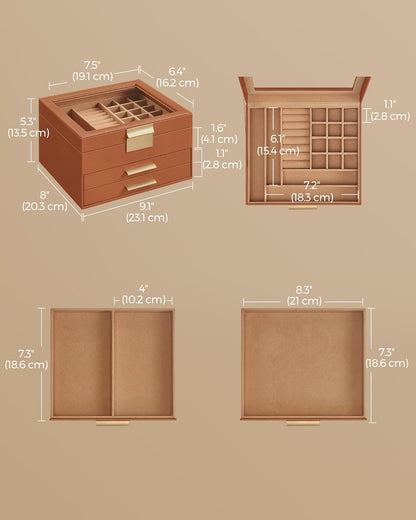 SONGMICS Jewelry Box Organizer with Glass Lid UJBC239K01