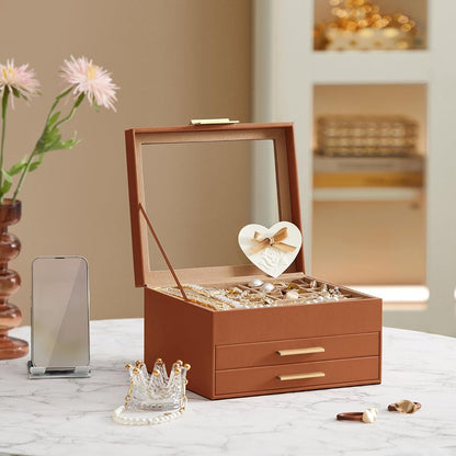 SONGMICS Jewelry Box Organizer with Glass Lid UJBC239K01