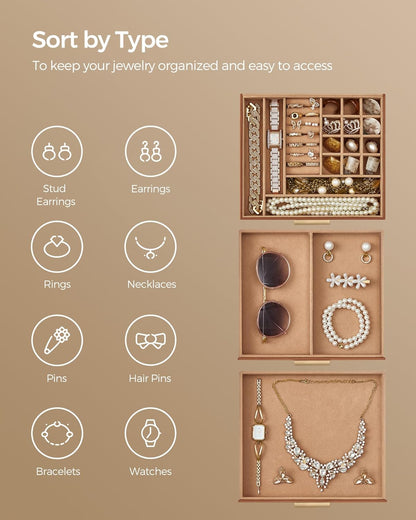 SONGMICS Jewelry Box Organizer with Glass Lid UJBC239K01