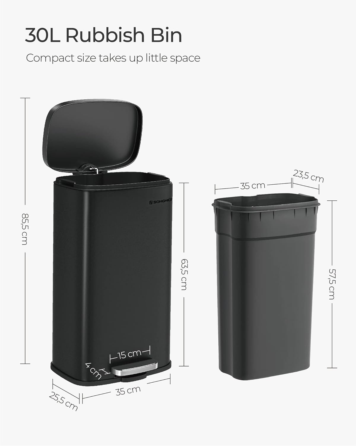 SONGMICS Black Kitchen Bin