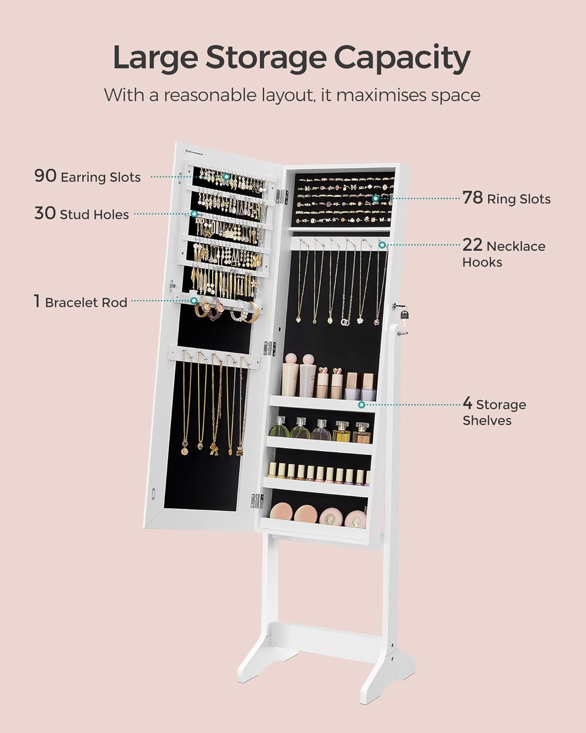 SONGMICS Mirror Jewellery Cabinet