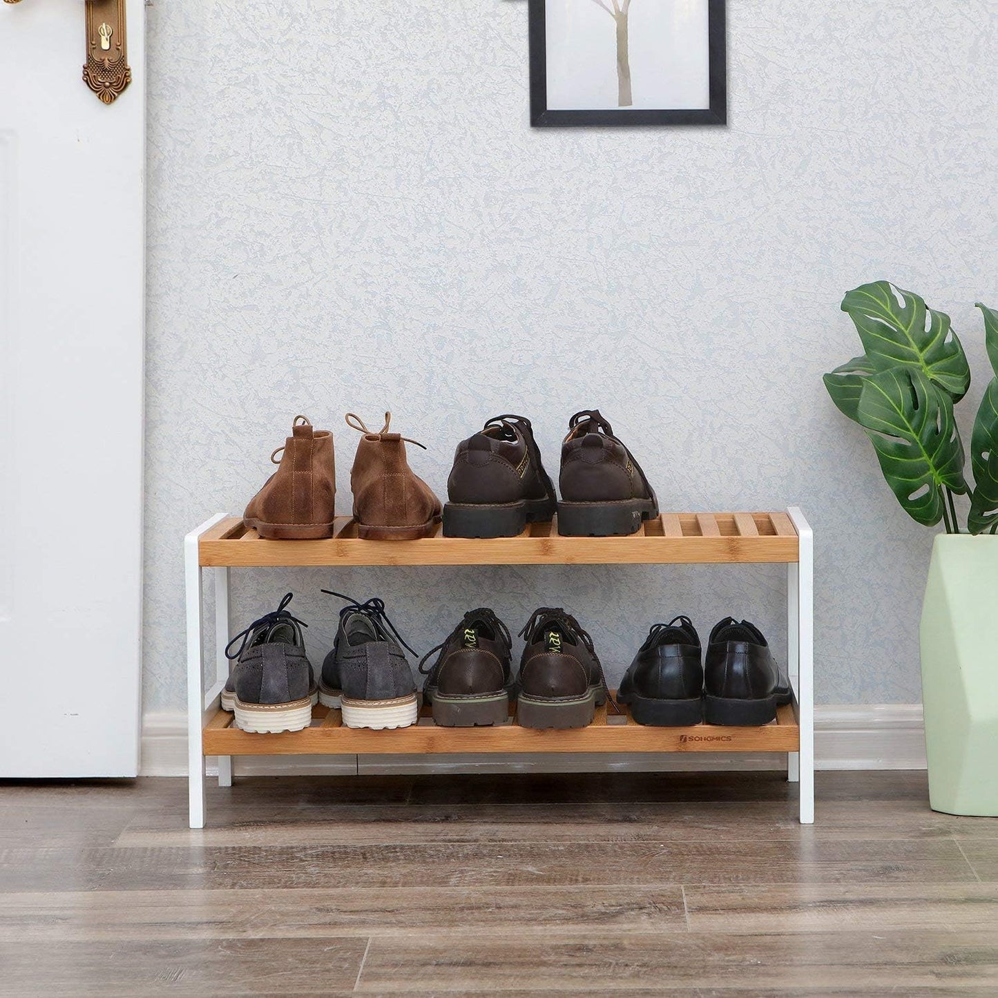 SONGMICS Natural Bamboo 2-Tier Shoe Rack