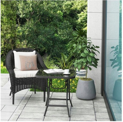 WOLTU Folding Metal Side Table with Tempered Glass Top (Z-PNT8145BLK)