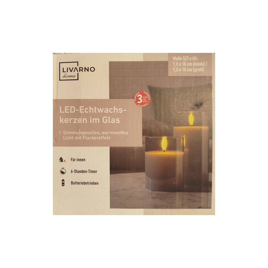 LIVARNO home Set of 2 LED Real Wax Candles in Glass