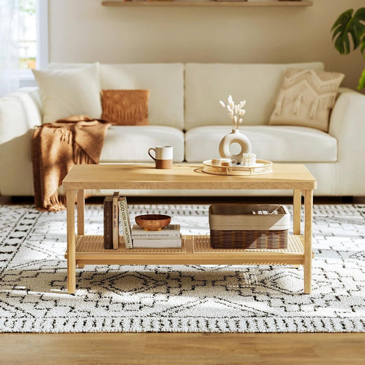 VASAGLE 2-Tier Coffee Table with Storage