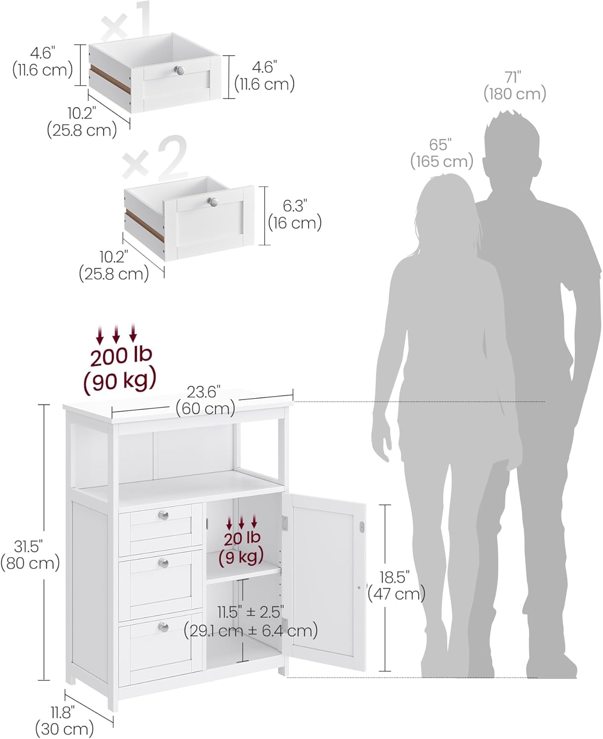VASAGLE Bathroom Floor Storage Cabinet UBBC542P31V1