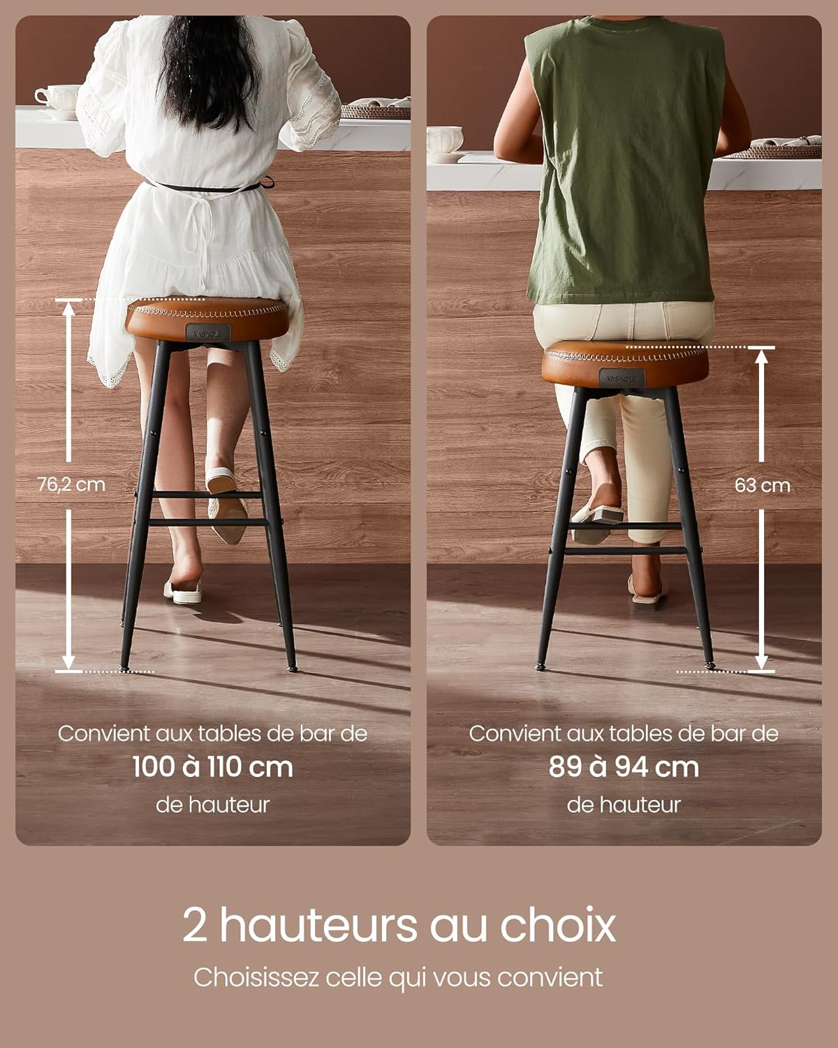 VASAGLE Set of 2 Bar Stool