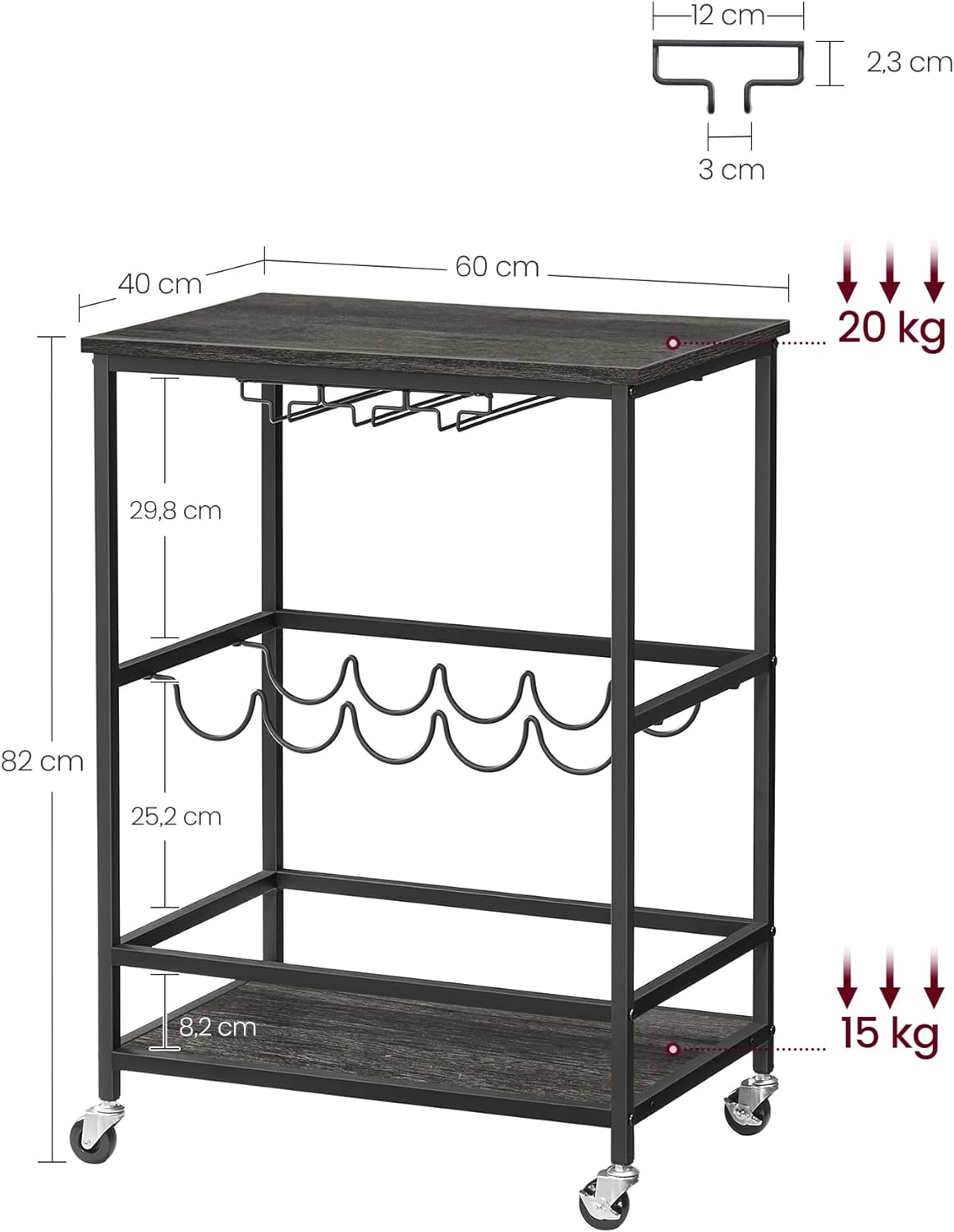 VASAGLE  Wine Serving Trolley on Wheels