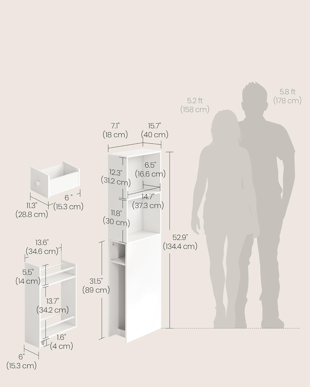 VASAGLE Slim Bathroom Storage Cabinet UBBK567T14