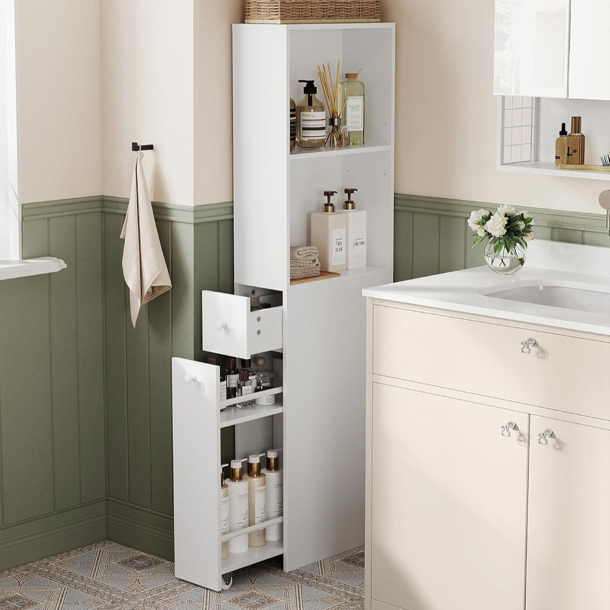 VASAGLE Slim Bathroom Storage Cabinet UBBK567T14