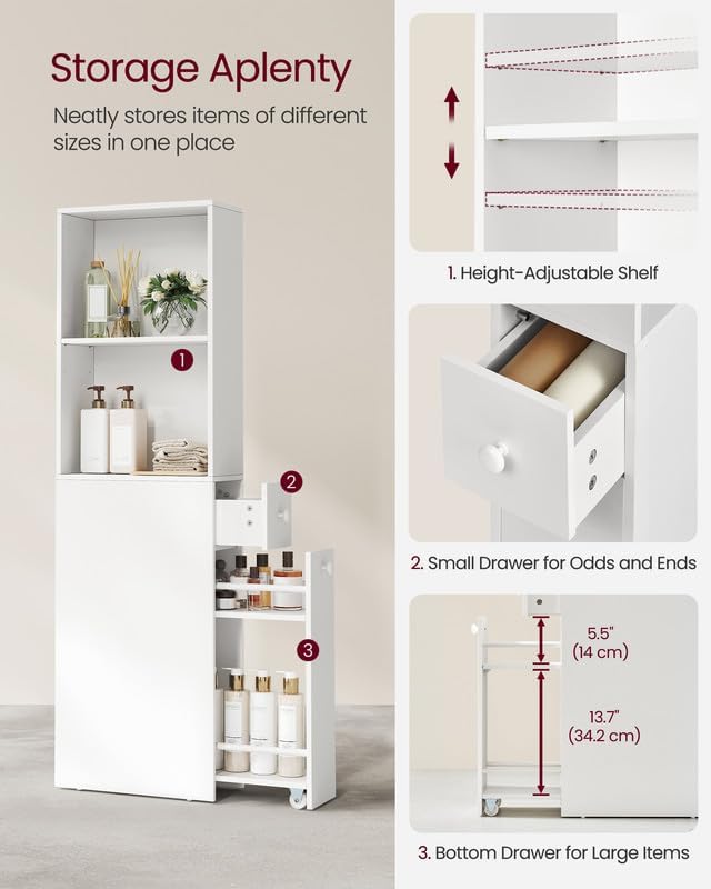 VASAGLE Slim Bathroom Storage Cabinet UBBK567T14