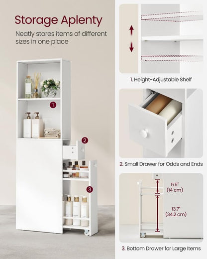 VASAGLE Slim Bathroom Storage Cabinet UBBK567T14