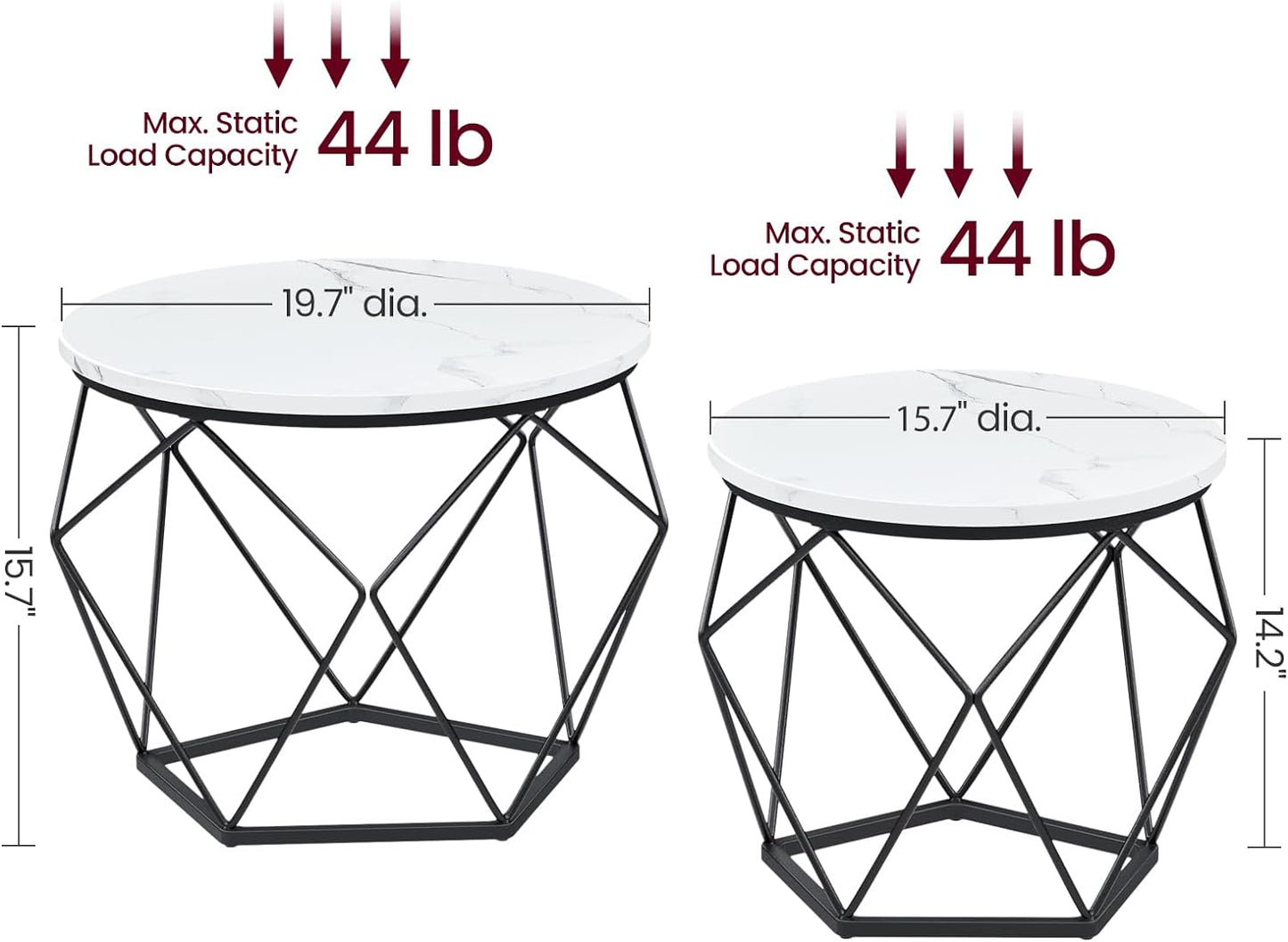 VASAGLE Set of 2 White  Small Coffee Table
