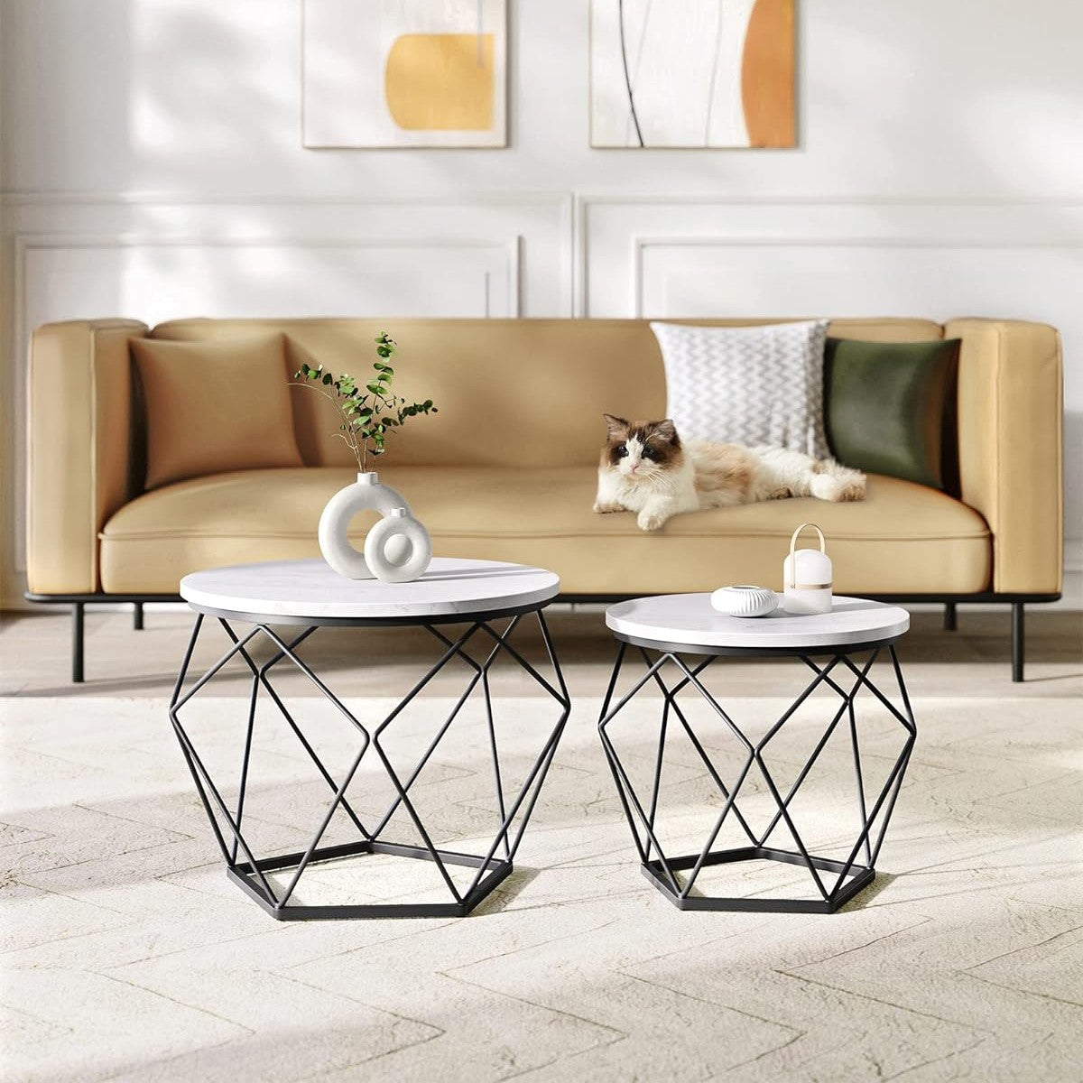VASAGLE Set of 2 White  Small Coffee Table