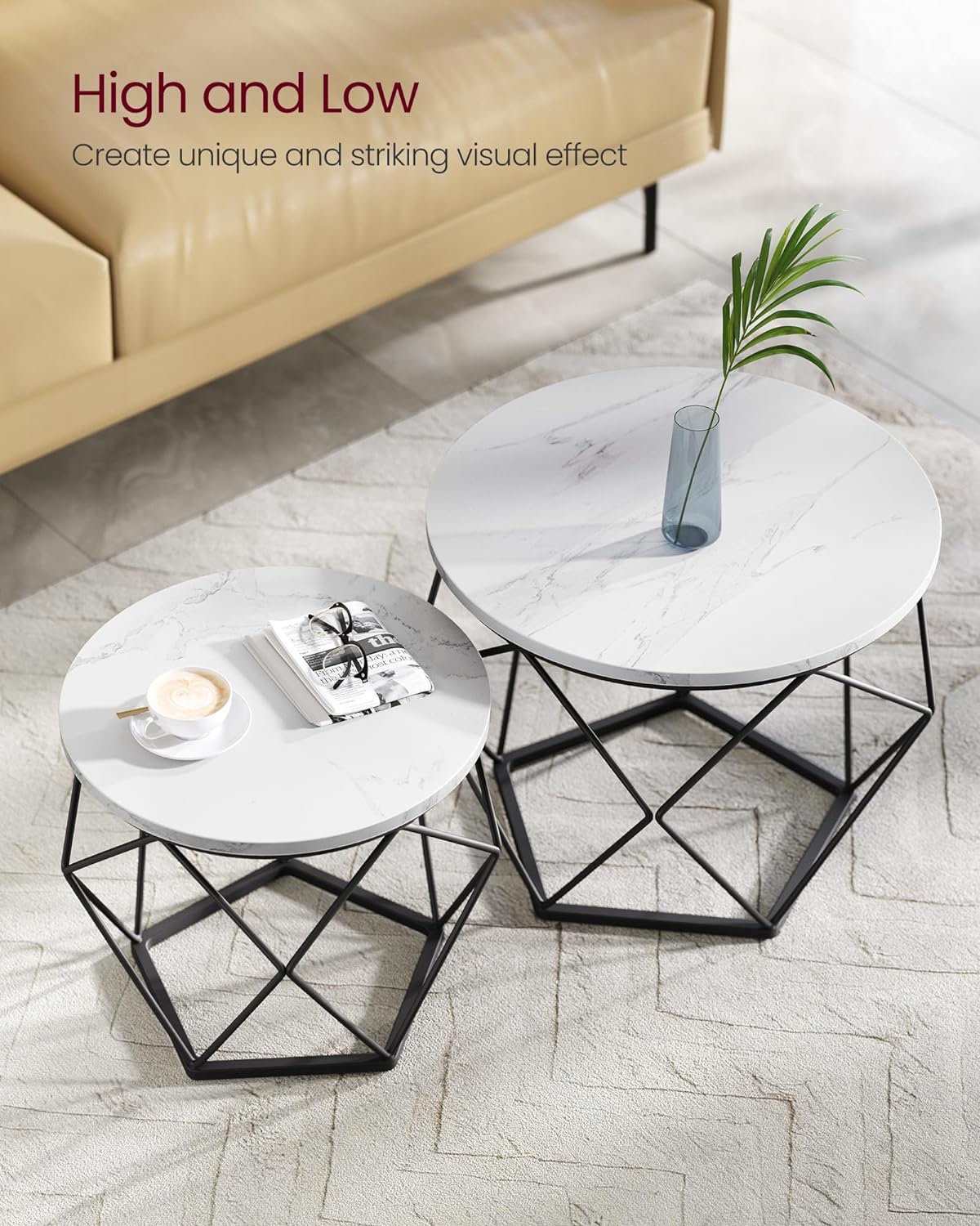 VASAGLE Set of 2 White  Small Coffee Table