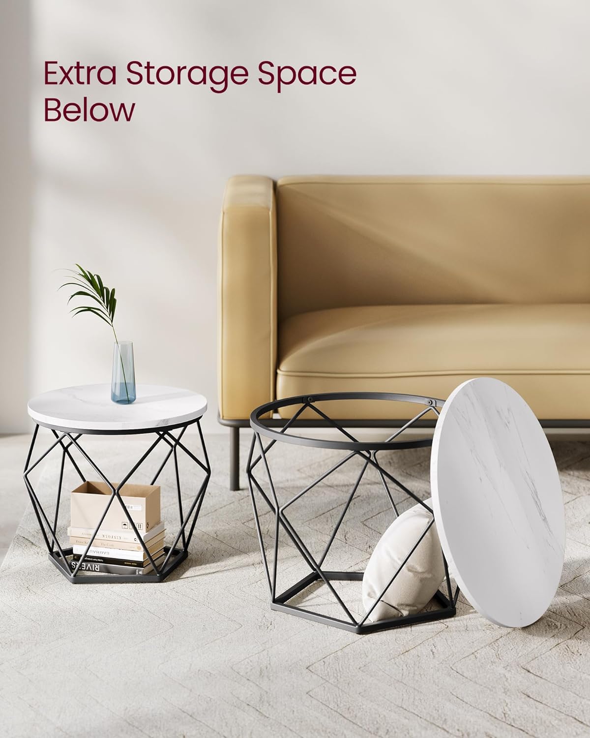 VASAGLE Set of 2 White  Small Coffee Table