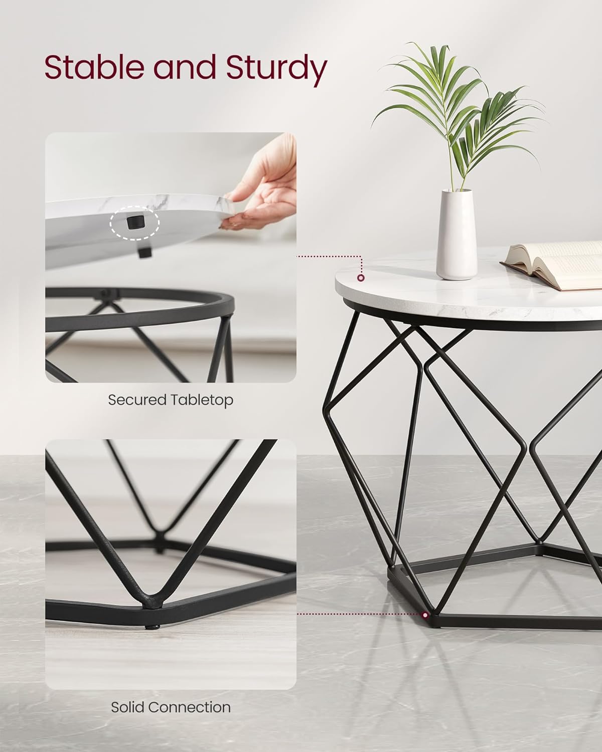 VASAGLE Set of 2 White  Small Coffee Table