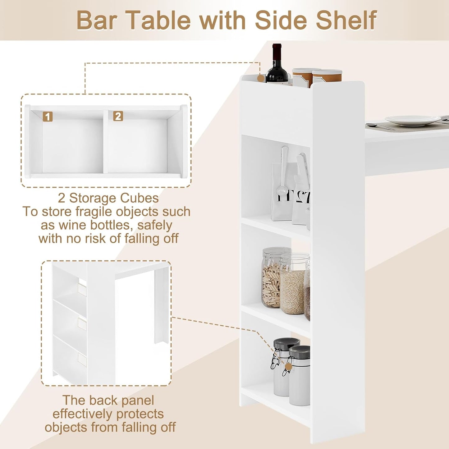 WOLTU Bar Table with 3 Open Shelves