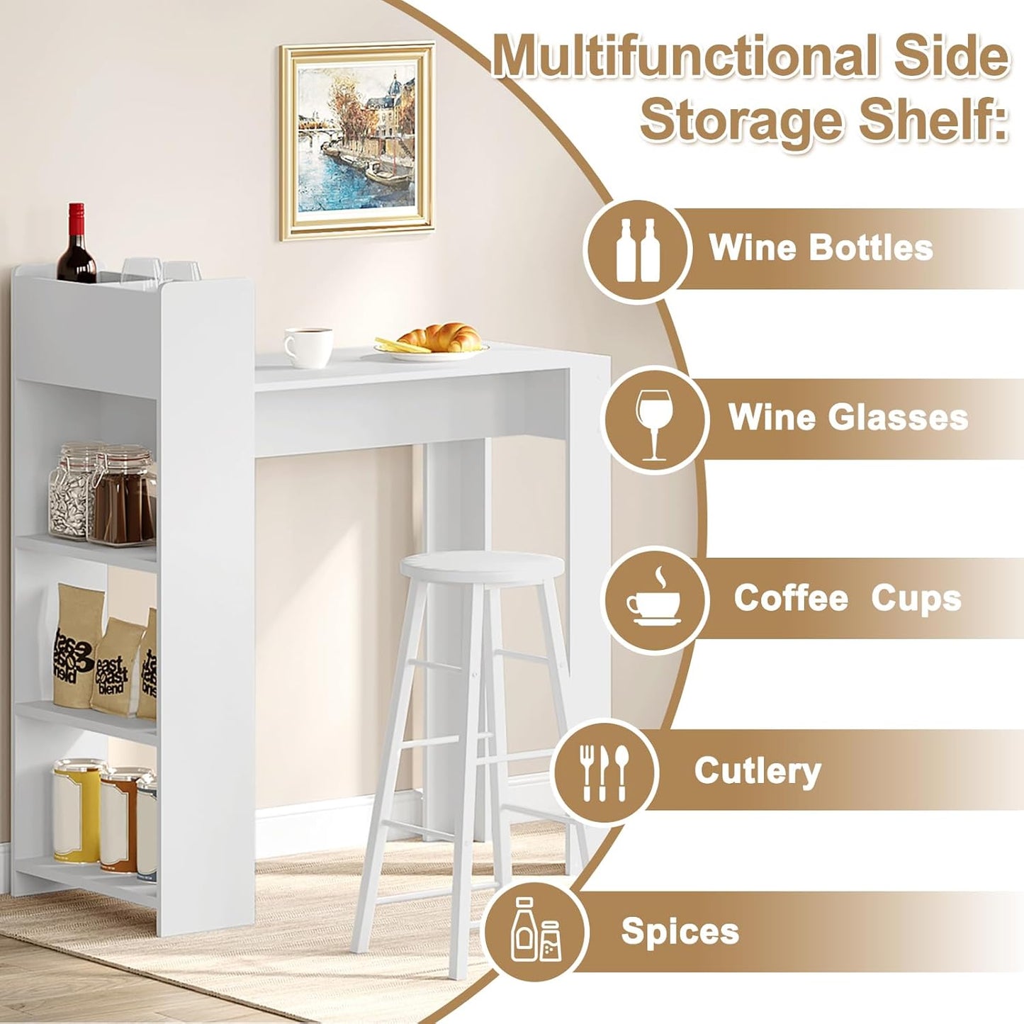 WOLTU Bar Table with 3 Open Shelves